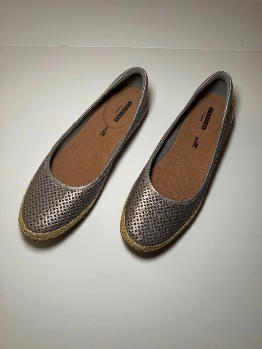 Clarks Danelly Adira Flats Silver Metallic Espadrille Slip On 11M NIB